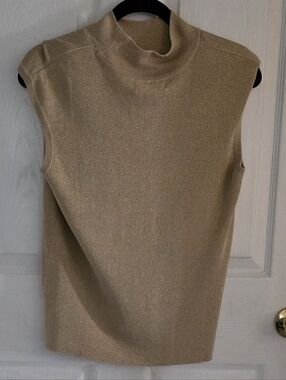 ColdWater Creek Sleeveless Mock Neck Knit Top in Gold With Shimmer